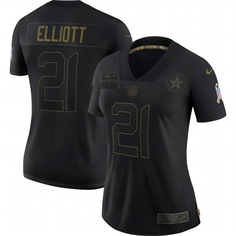 NFL Dallas Cowboys #21 Ezekiel Elliott Nike Women 2020 Salute To Service Limited  Black jerseys->youth nfl jersey->Youth Jersey